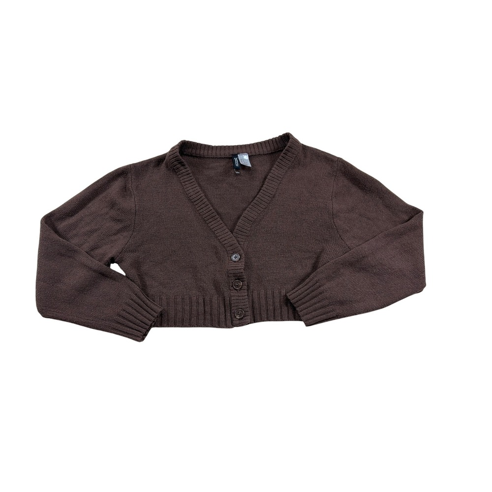 H&M Divided Brown Cropped Cardigan V-Neck Button Front Knit Sweater Small